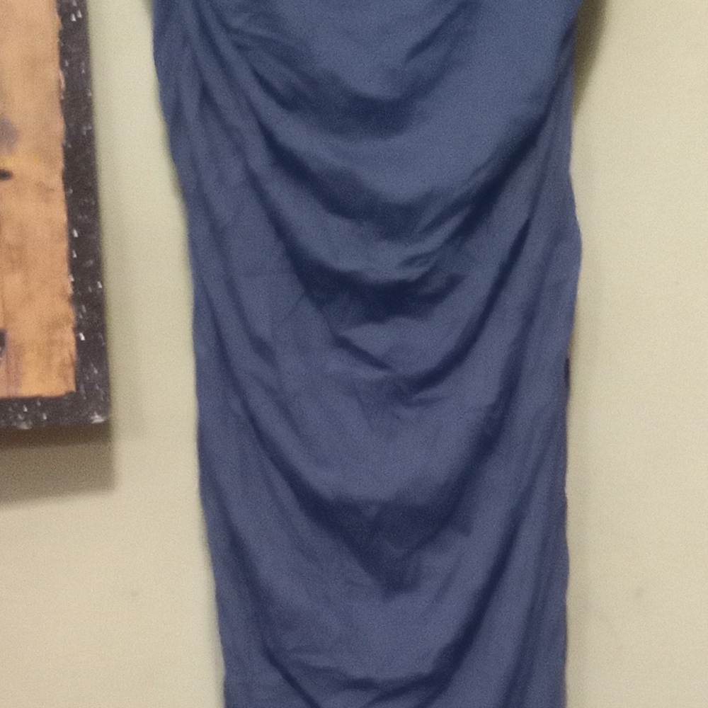 Windsor Crowl Neck Ruched Maxi Spaghetti Strap Elegant Light Navy Blue Dress